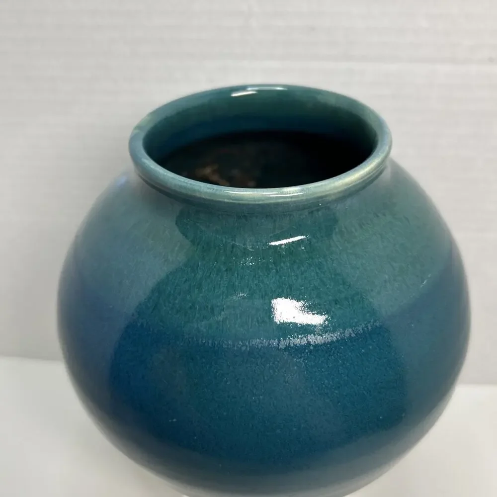 Vtg Studio Art Pottery Mottled Teal Blue Glazed 6